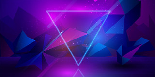 蓝紫色渐变几何碎片三角形光效线条光效图形科技展板背景